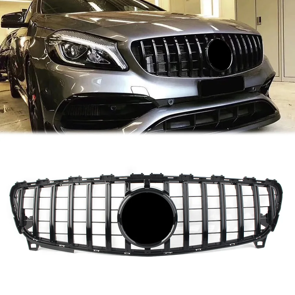 

GTR Style Car Front Bumper Upper Racing Grille Grill For Mercedes Benz Facelift A class W176 A200 A250 A45 2016-2018 with Emblem