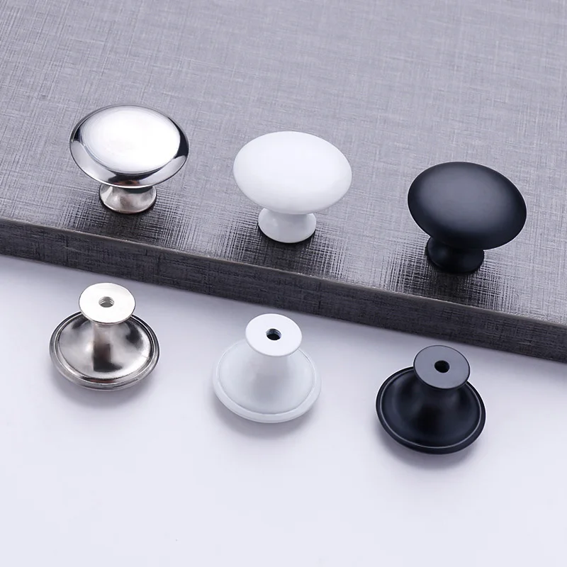 European Mushroom Porcelain White Black Single Hole Handle 4PCS Modern Simple Wardrobe Cabinet Round Stainless Steel Drawer furniture knobs