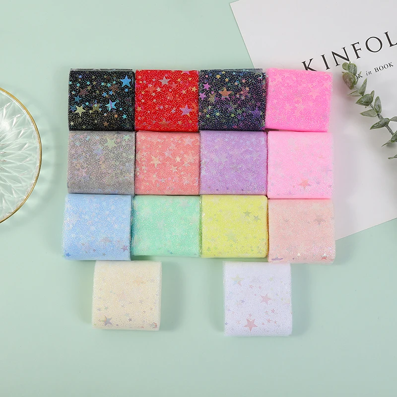 Illusory Color Star Mesh Fabric Cake Top Decoration Ribbon Bow Soft Twill Tulle DIY Wedding Birthday Decoration 6cm * 5yards