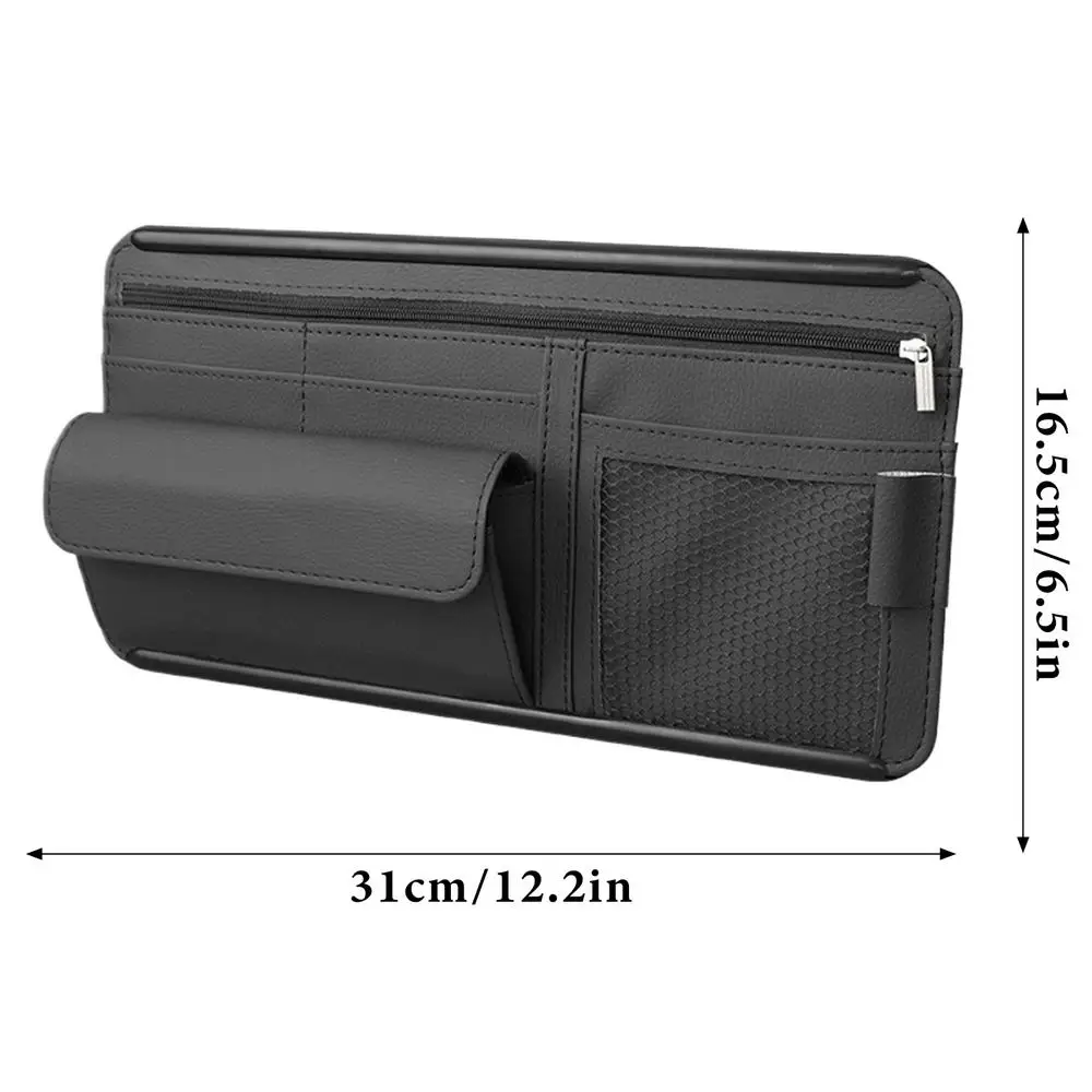 Car Visor Organizer PU Leather Multi-Function Sun Visor Point Organizer Storage Pocket Auto Sunglasses Holder Cards Organizer