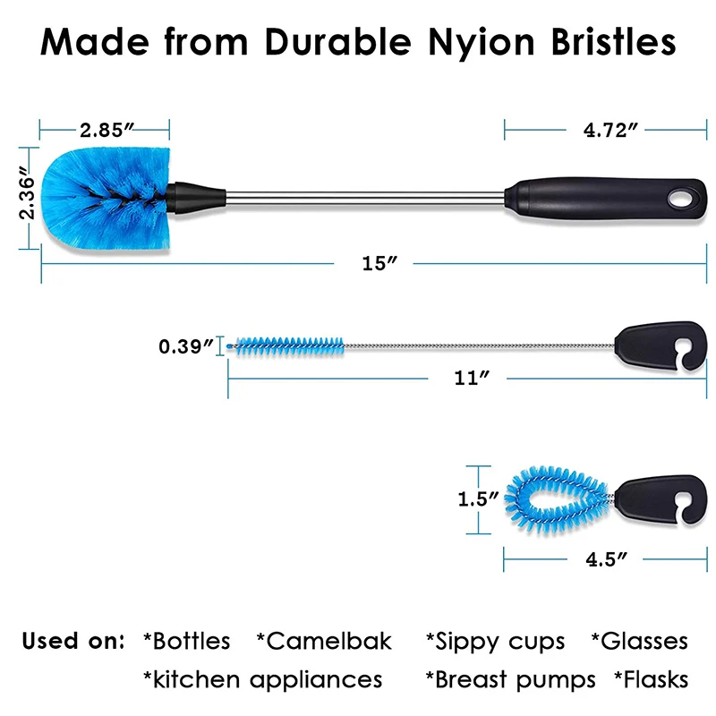 Stainless Steel Water Bottle Cleaning Brush Set Long Handle Bottle Cleaner Set Built for Narrow Neck Bottles 3