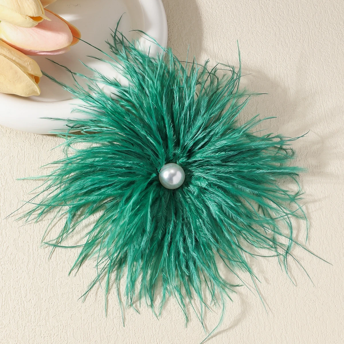 21CM Fashion Multicolor Feather Large Brooch for Women Ladies Luxury Pearl Pin Brooches Party Cloth Jewelry Accessories Gifts