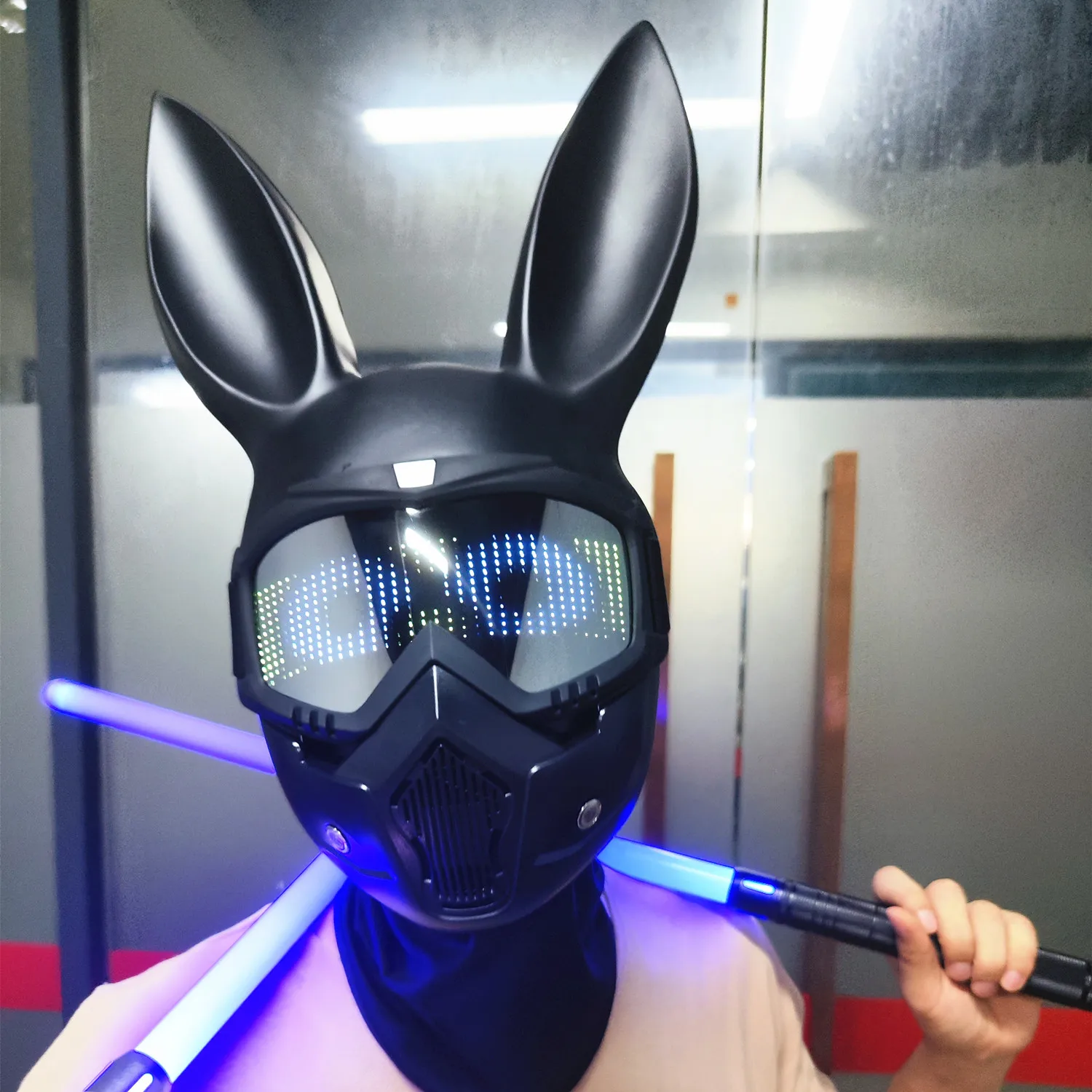 토끼 Led 마스크 블루투스 라이트 업 DJ 바 토끼 소녀 마스크 할로윈 추수 감사절 카니발 의상 코스프레 파티 선물
