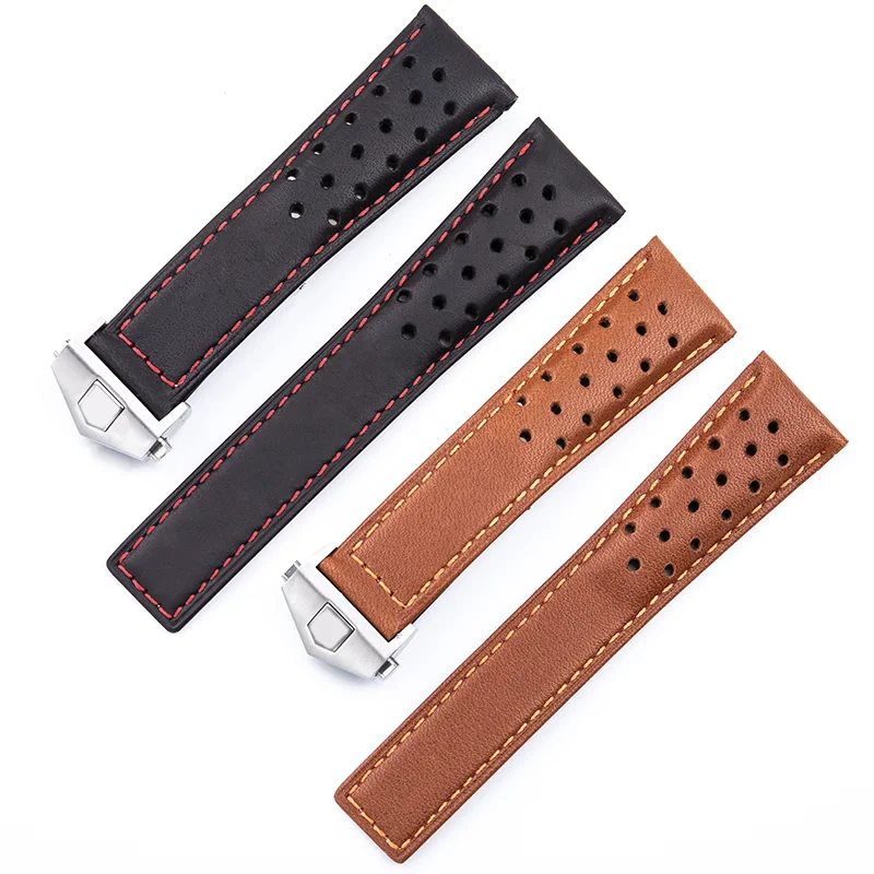 

22mm Crazy Horse Leather Cowhide Watch Band For TAG Strap For Heuer Aquaracer Carrera Monaco Watchband Wristband Accessories