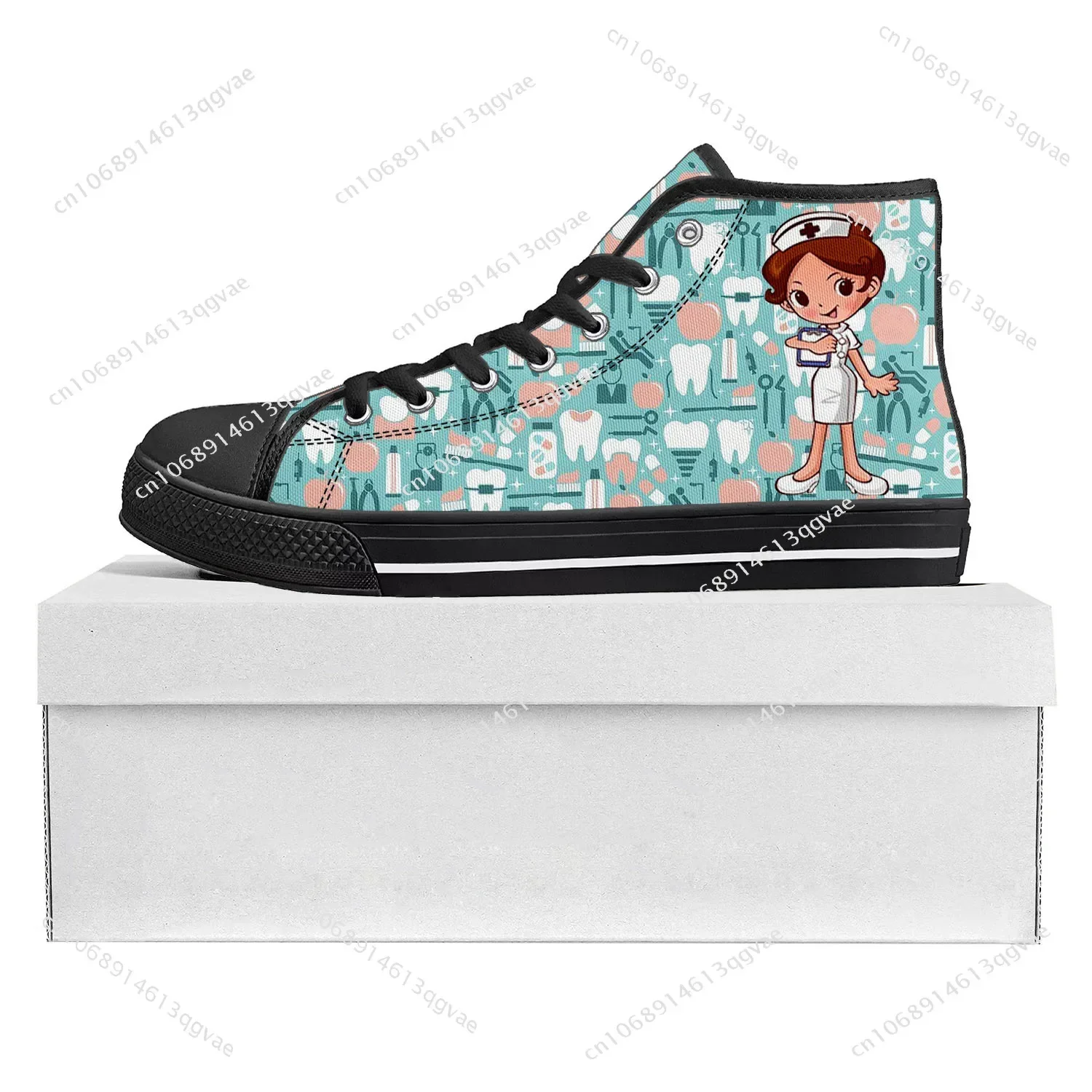 Tooth Dentist Cartoon Pattern High Top High Quality Sneakers Mens Womens Teenager Canvas Sneaker Custom Made Shoe Couple Shoes