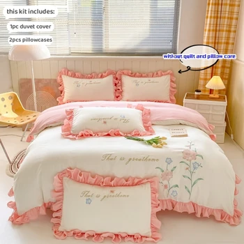 3pcs Elegant embroidery Duvet Cover Set pillowcase soft Bedding Set for bedroom guest room
