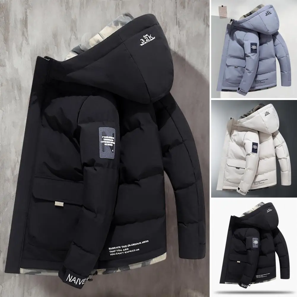 

Popular Men Overcoat Solid Color Hooded Breathable Hood Flap Pocket Overcoat