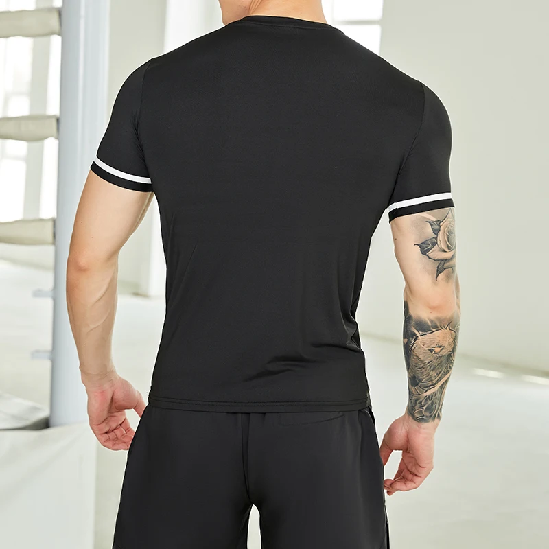Spandex Sports Gym T Shirt Men Short Sleeve Dry Fit T-Shirt Compression Stretch Top Workout Fitness Training Running Shirt M-5XL
