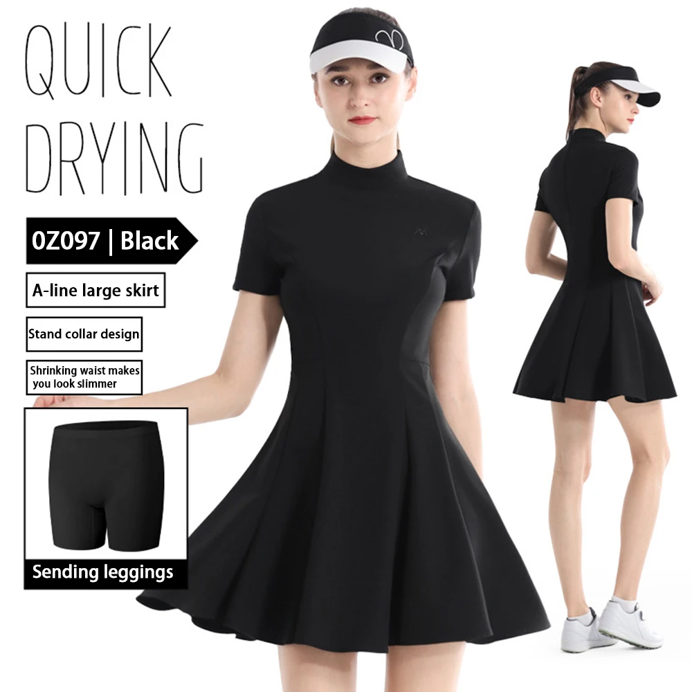 PGM Tennis Golf Dress with Legging Women's Tennis Training Running Fitness Badminton Short Sleeved Slim Waist Thin A-line Dress