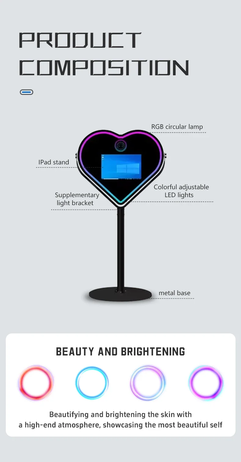 Selfie Magic Mirror Photo Studio Touch Screen Light Emitting Diode Frame Wedding Event Compatible Cameras iPad GoPros SLRs