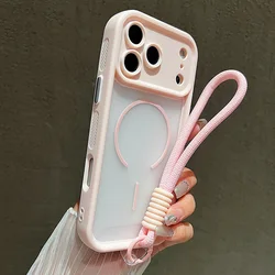 Luxury Matte Transparent Phone Case with Soft Lanyard and Magnetic Bumper Cover - iPhone 18 Pro Max (Pink)