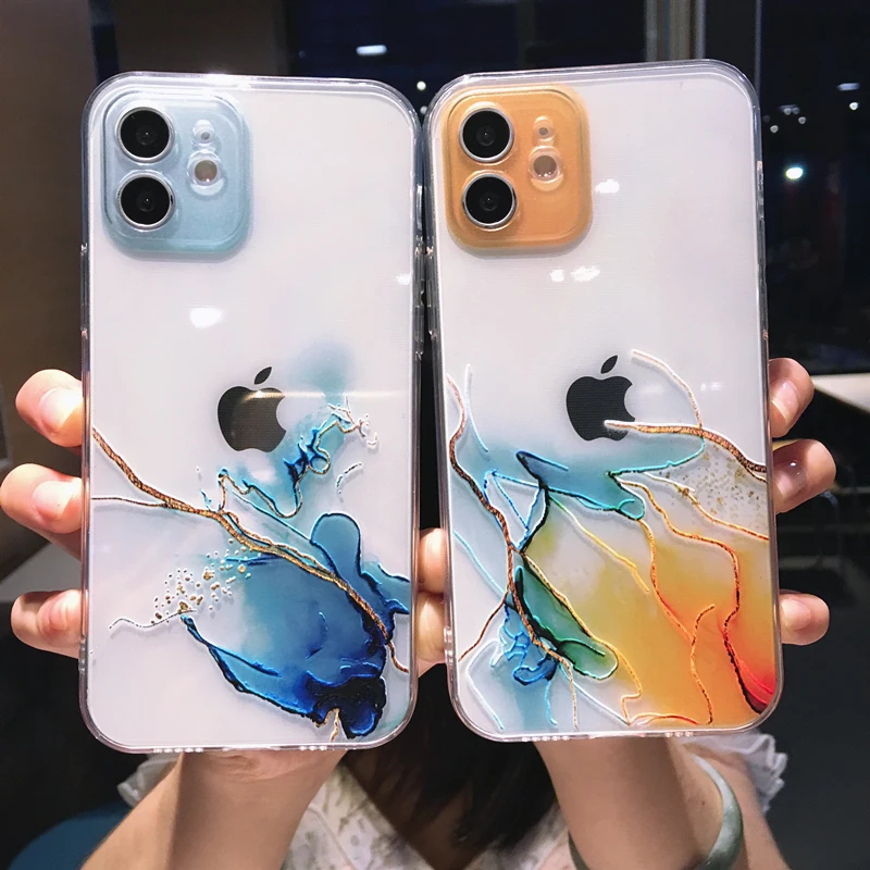 iphone 13 mini waterproof case Watercolor Painting Phone Case For iPhone 13 Pro Max 12 Mini 11 X XR XS 7 8 6 6S Plus SE 2020 Marble Clear Soft Shockproof Cover apple iphone 13 mini case leather