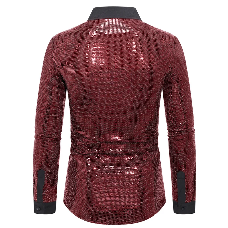 Description Picture 6 of itemSummer New Men Shiny Long-sleeved Loose Shirt Fashion Singer Stage Performance Lapel Dress Tops