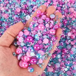 Enhanced Flat Back Resin Rhinestone and Pearl Beads - 150g (Set-R)