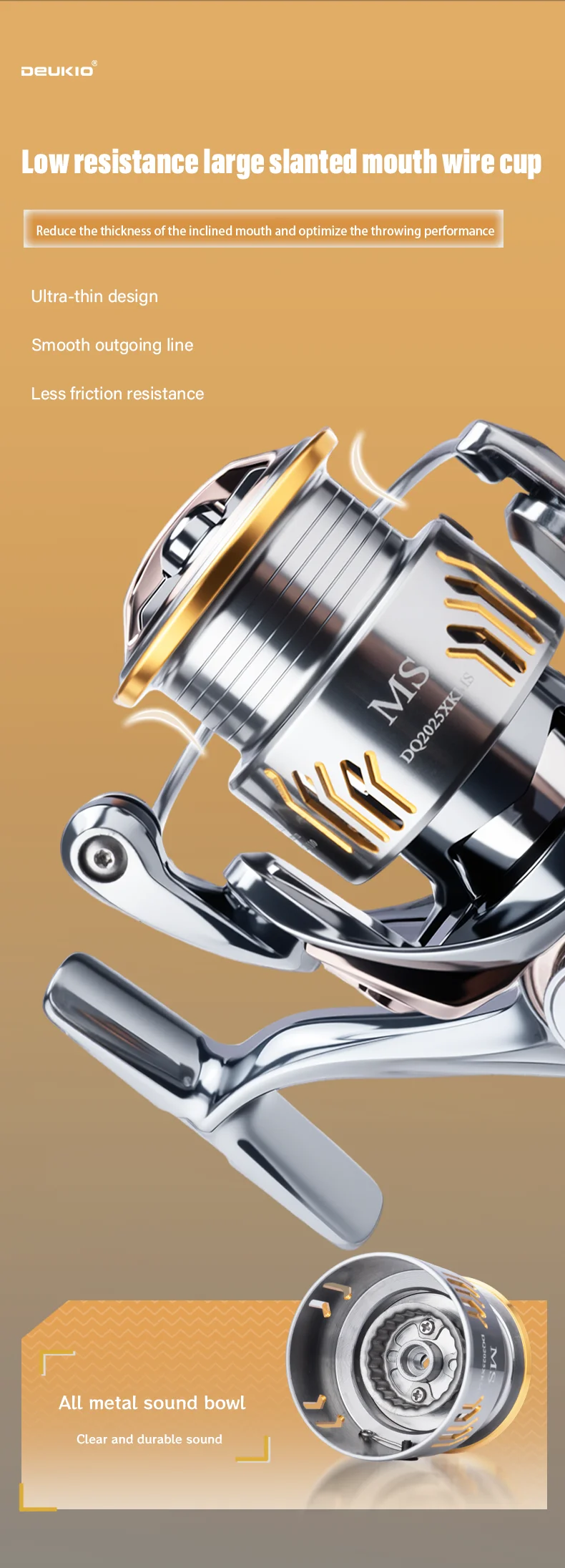DEUKIO Wasserdichte Angelspinnrolle Meerwasser 5,2:1 Übersetzungsverhältnis 6+1BB CNC-Griff 6 kg Max Drag Power Reel für Süßwasser – Detail 5