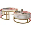 Modern Nesting Coffee Table with drawer,round,soild wood tabletop，metal frame,simple Sliding design tea table for Living Room 2