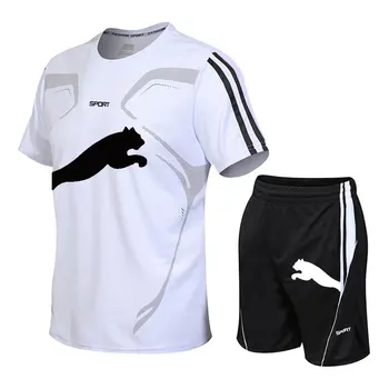 2022 Summer men's sportswear suit man fitness suit sports suit short-sleeved T-shirt + shorts quick-drying 2-piece male clothing