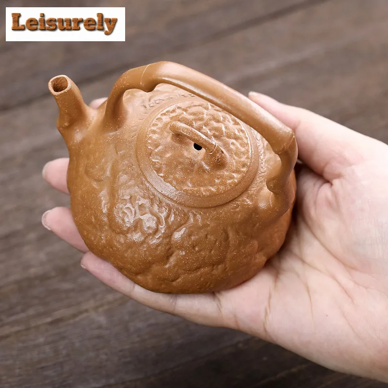 130ml Handmade Yixing Purple Clay Teapots Handmade Lifting Handle Pot Raw Ore Section Mud Tea Soaking Kettle Zisha Tea Set Craft
