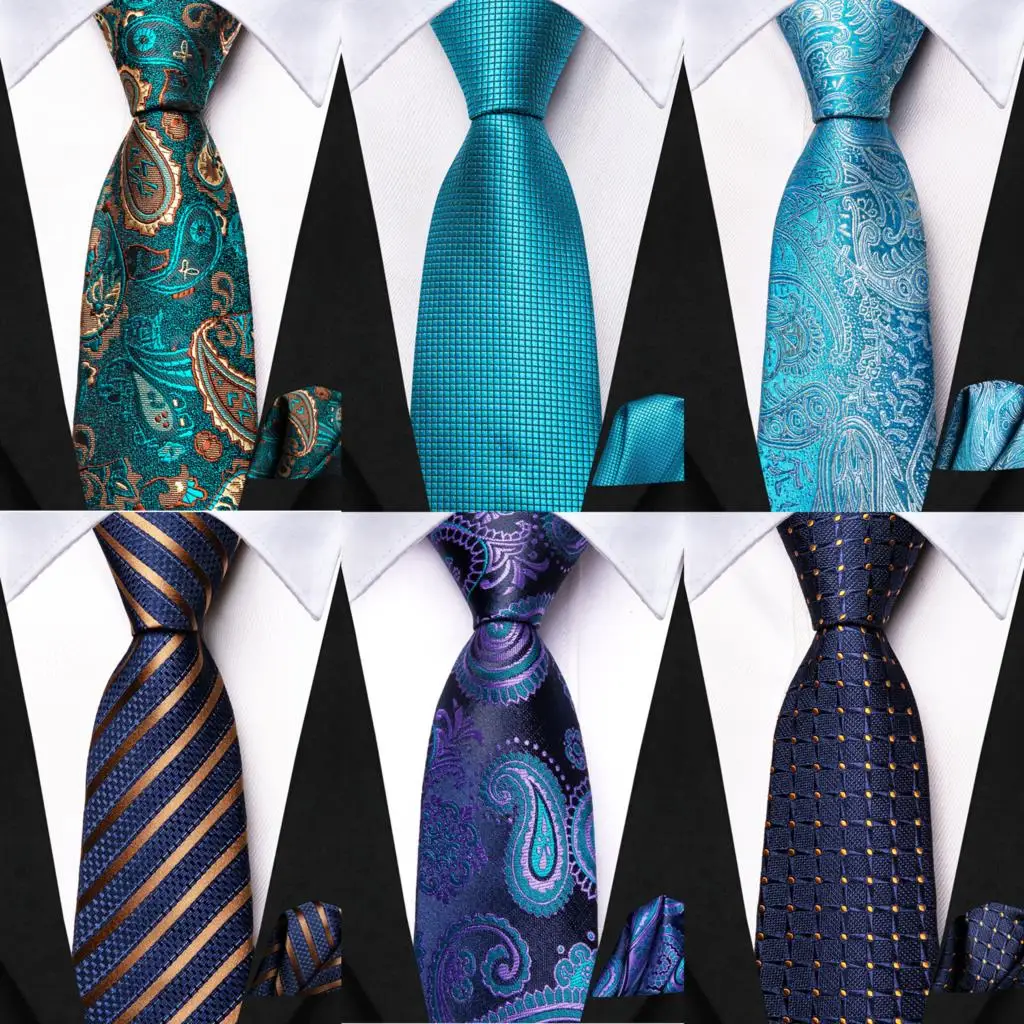 

Hi-Tie Boy Girl Teal Blue Paisley Solid Tie For Children Handky Child Silk Necktie 120CM Long 6CM Wide Student Kids Uniform Tie