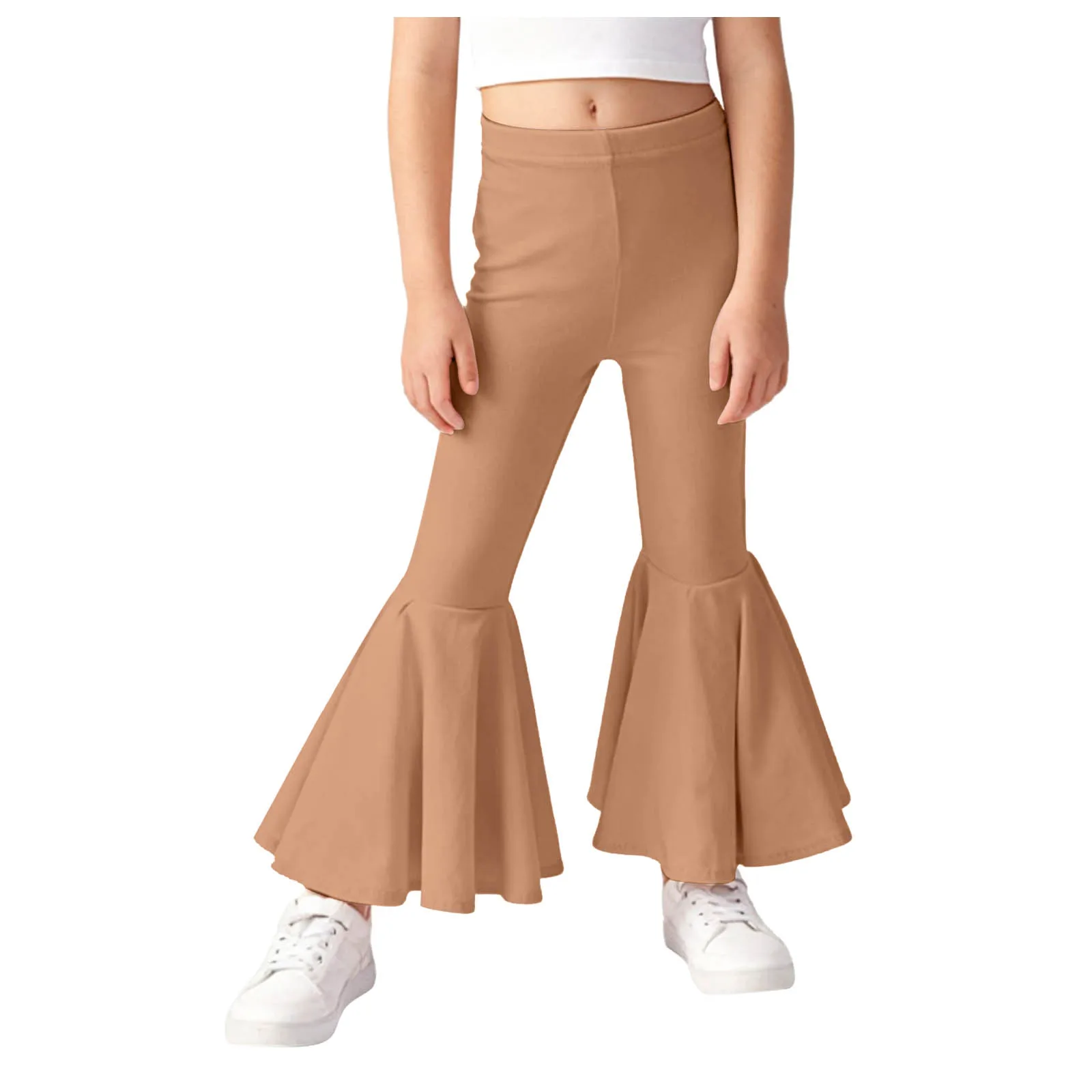 여자 라틴 댄스 연습 바지 벨리 댄스 의상 어린이 카니발 무대 공연을위한 스플 라이스 프릴 와이드 레그 플레어 바지