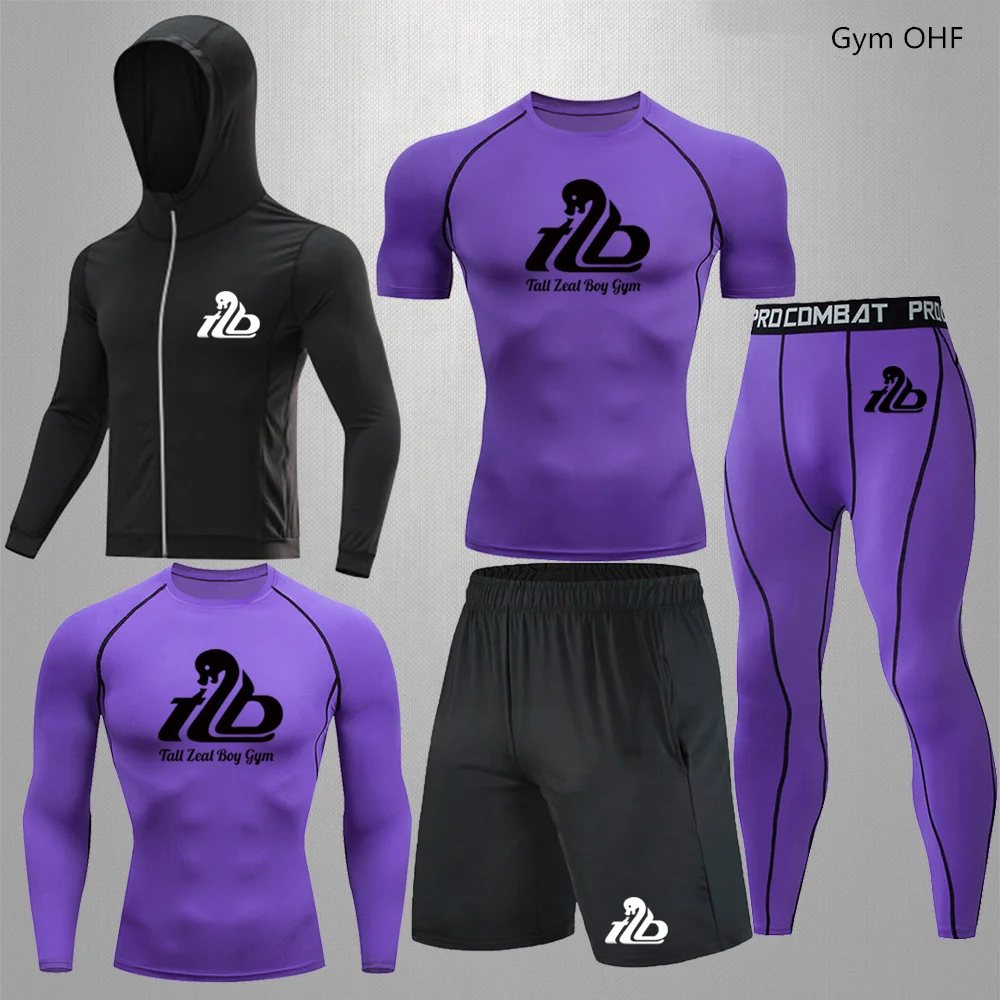 Roupas de corrida dos homens de dres esportes t-shirts compressão respirável treinamento ao ar livre ginásio masculino tênis muay thai esportes terno