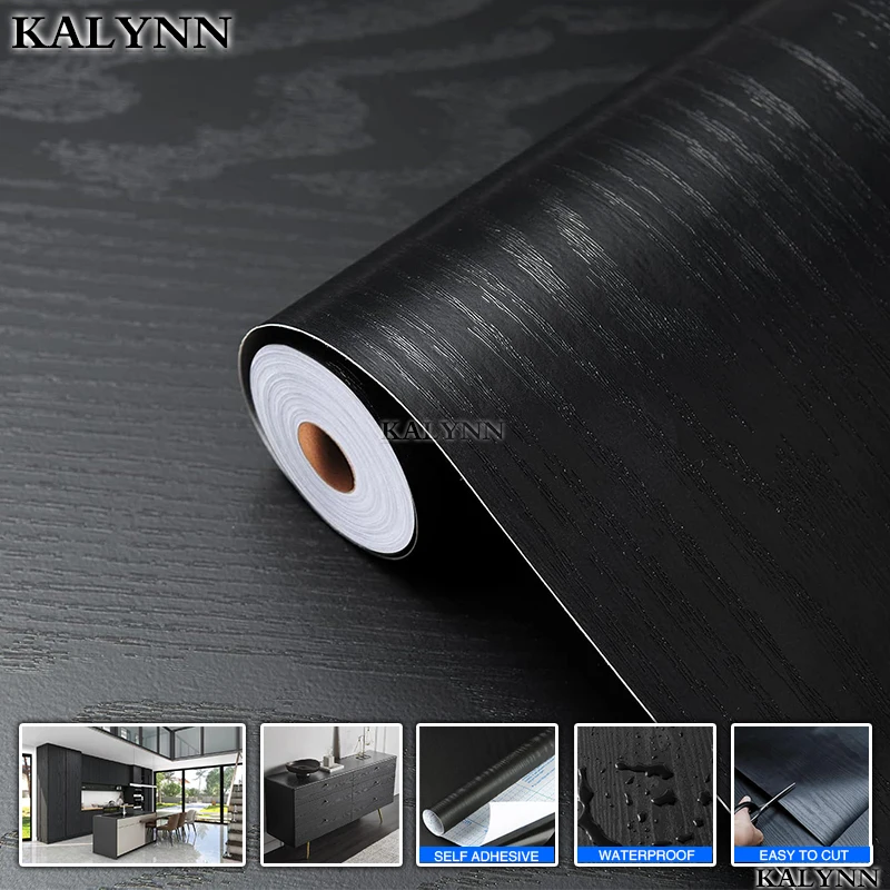 Elegant Black Wood Peel and Stick Decorative Vinyl Wallpaper