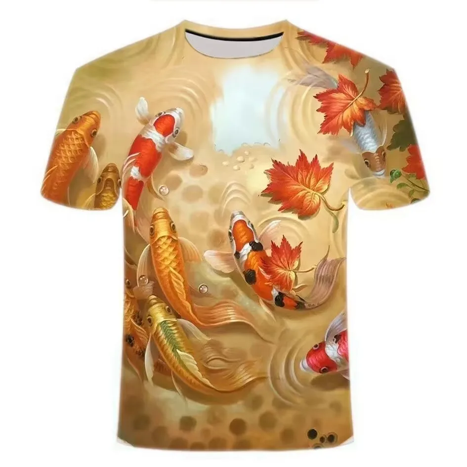 3d Large Outline Line Koi Fish Print Men'S T-Shirt Summer Fashion Trend Top  Casual Hip Hop Short Sleeve Comfortable Clothing - AliExpress