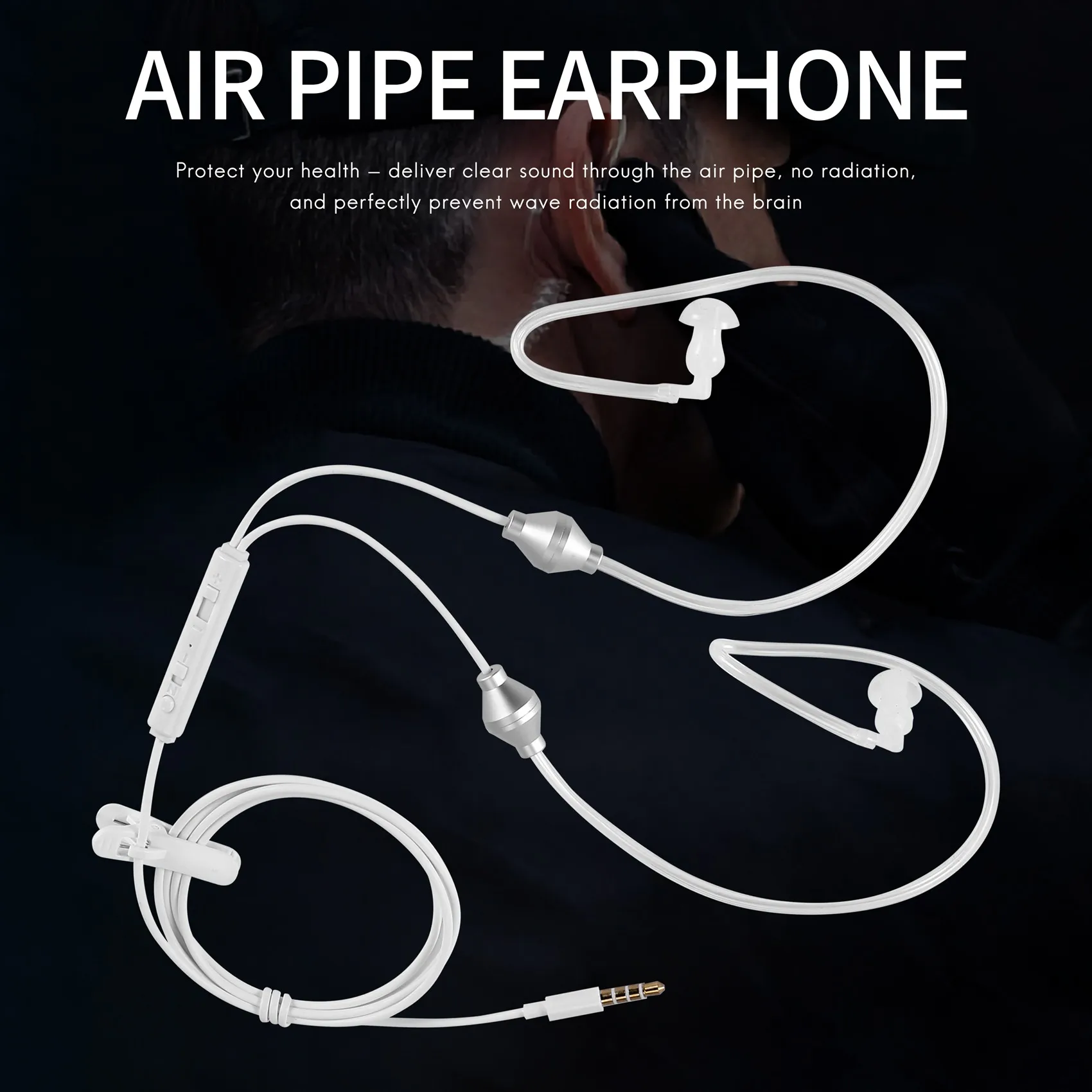 AA91 Tubo d'aria stereo da 3,5 mm Auricolare cablato Cuffie binaurali anti-radiazioni Auricolari con isolamento acustico Microfono per cellulare - Image 3