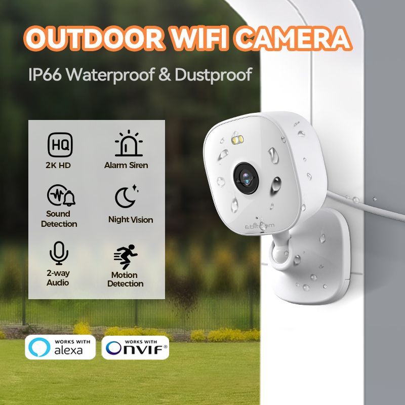 Ebitcam Outdoor Mini Camera WiFi 2K Waterproof Color Night Vision 2-Way Audio AI Detect Security Cam IP Surveillance with Alexa