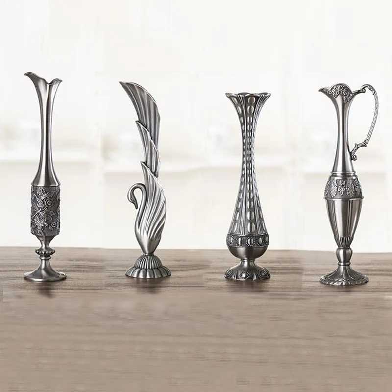 

European retro alloy metal flowers vases for centerpieces for weddings Table top vase Home decoration vase floor vases HP075