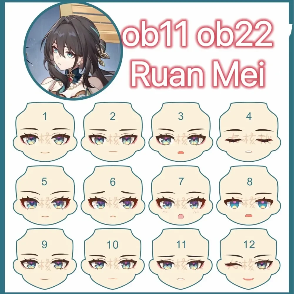 

Anime Ruan Mei Ob11 Ob22 GSC Face Water Sticker Faceplates Honkai Star Rail Doll Handmade Cosplay Toy Accessories