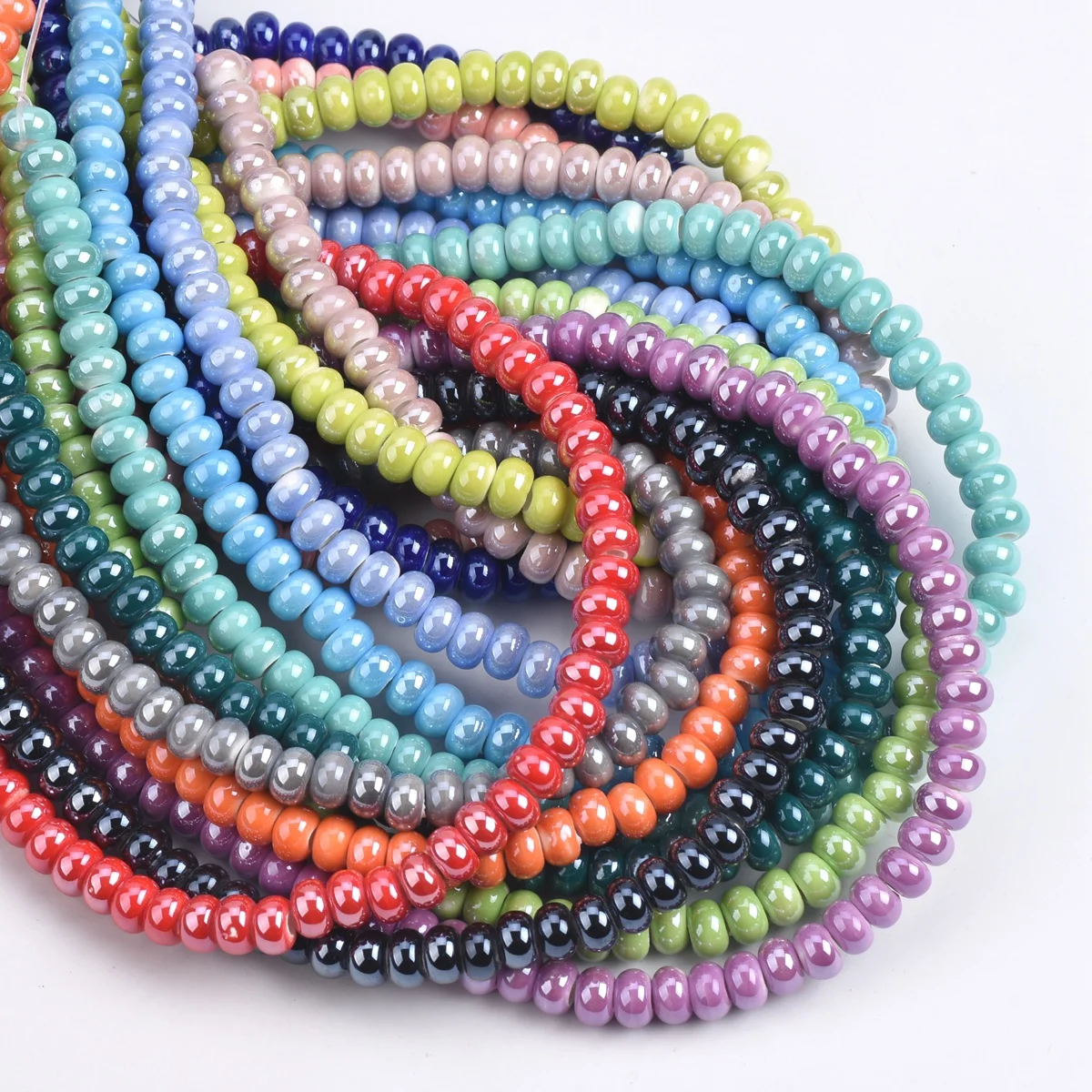 6x4mm 8x5mm Rondelle Shape Shiny Glossy Glazed Ceramic