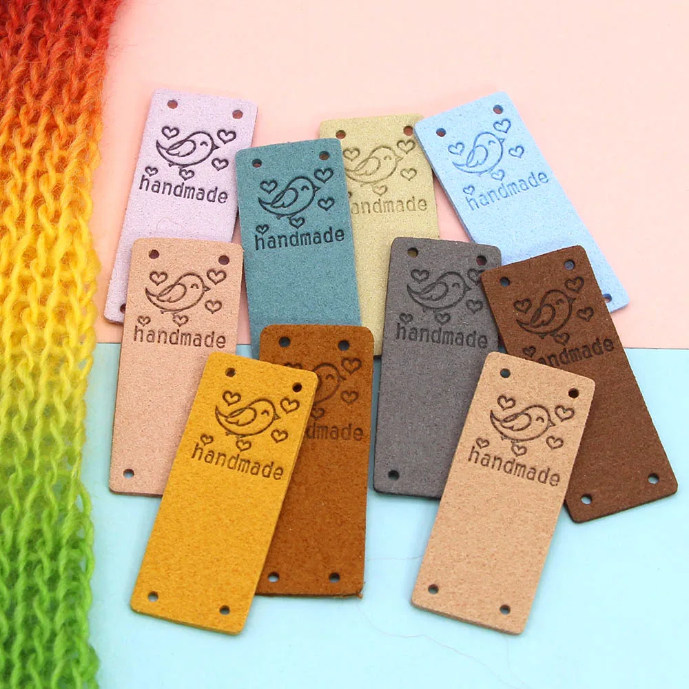 20Pcs Hand Made Label Cute Bird Handmade Tags For Clothing Leather Labels For Needlework Sew Tag DIY Hat Garment Accessories