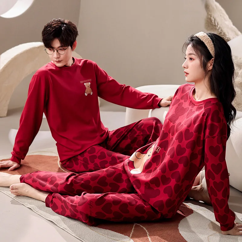 Autumn Couple Pyjamas Cotton Pjs Women Cartoon Sleepwear Men Pajama Sets Pijamas Mujer Girl Home Clothing pijamas for men