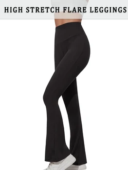 Women's Super Soft Flare Pants High Waisted Tummy Control Workout Yoga Push Up Gym Fitness Long Leggings Bell Bottoms 1