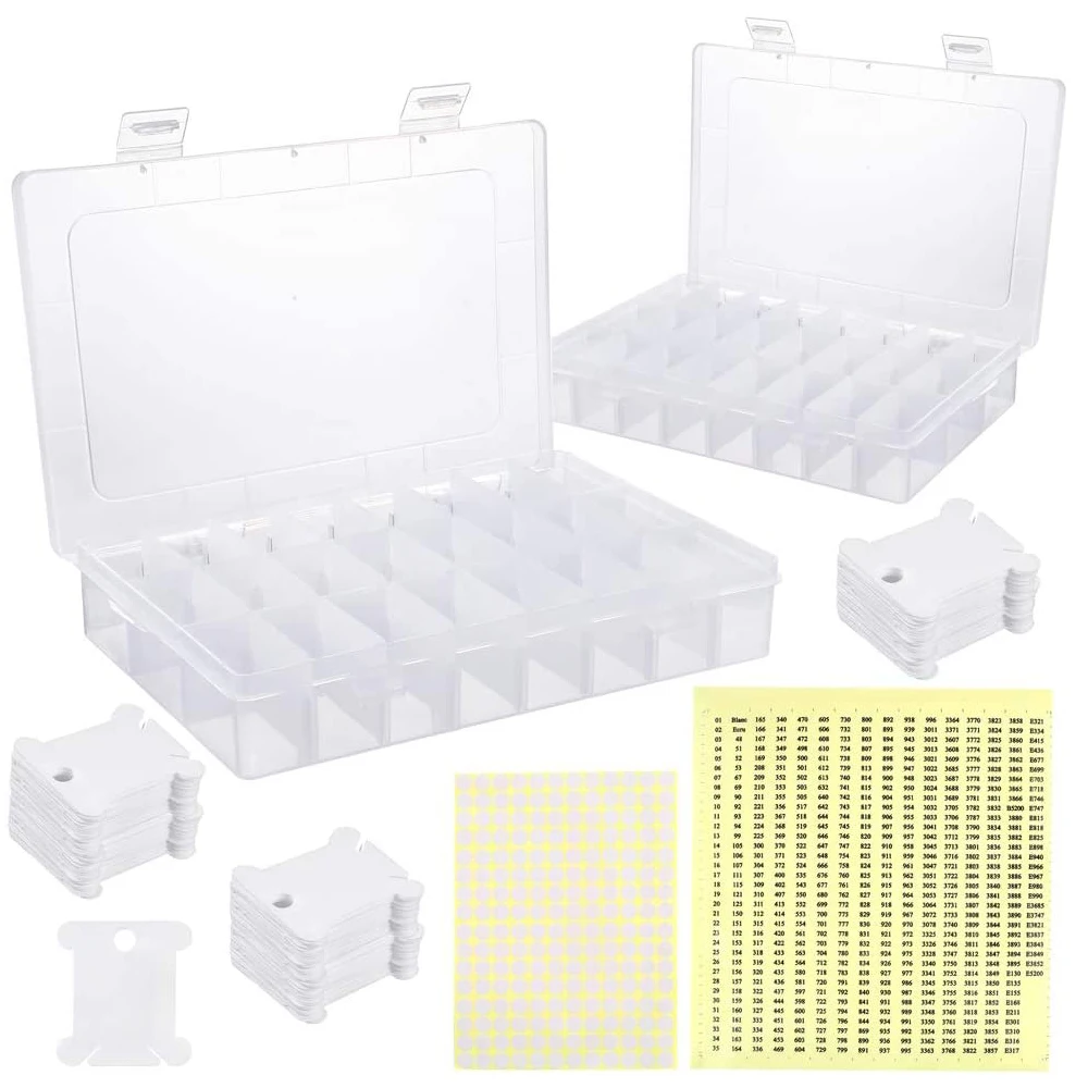 

1Pc 24 Grids Plastic Embroidery Floss Organizer Storage Box with 30 Hard Floss Bobbins & Floss Number Stickers Sewing Storage