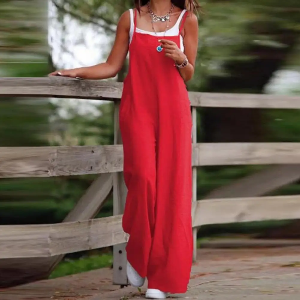 

Backless Jumpsuit Stylish Women's Summer Jumpsuit with Backless Design Spaghetti Straps Wide Legs Sleeveless Romper with for A