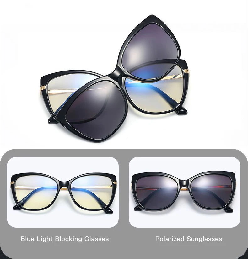 Neue Lesebrille mit Metallrahmen für Damen, modisch, magnetischer Clip, polarisierte Sonnenbrille, fertig, verschreibungspflichtig, verschreibungspflichtig – Detail 3