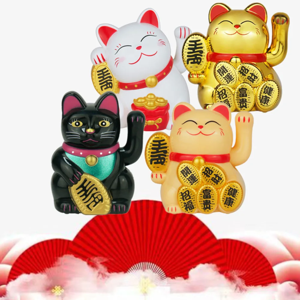 Solar Powered Maneki Neko Lucky Cat Benvenuto Cinese Lucky Cat Waving Hand Beckoning Fortune Cat Figurine Per La Decorazione Domestica