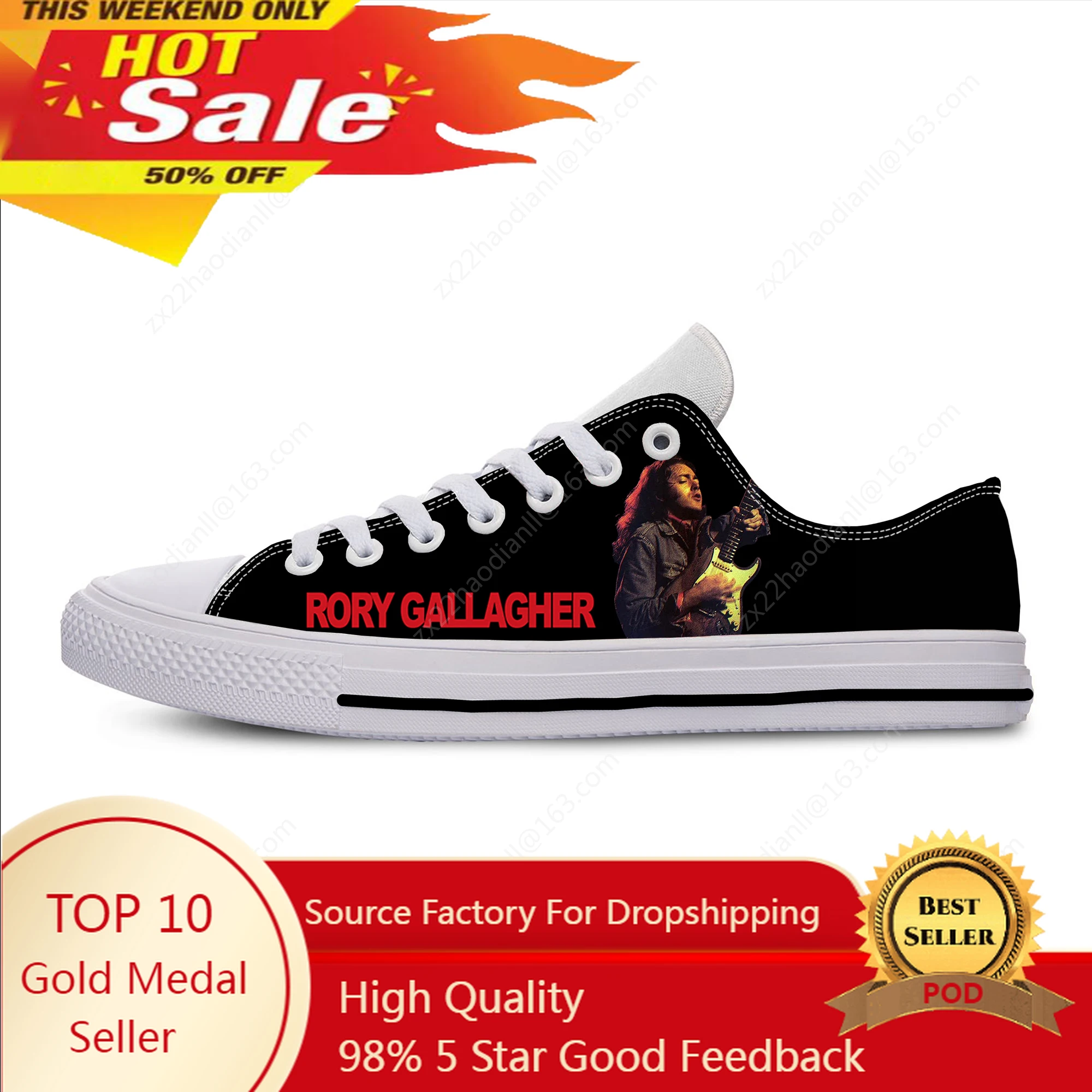RORY GALLAGER Low Top Sneakers Mens Womens Teenager Casual Shoes Canvas Running Shoes 3D Printed Breathable Lightweight shoe