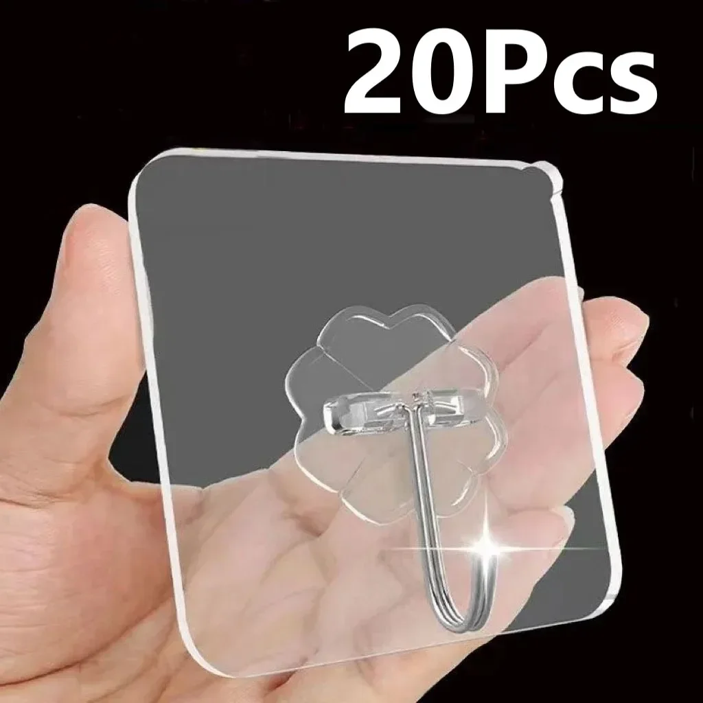 Adhesive Hooks Wall Hanger Wall Clothes Hook Kitchen Hook Towel Hook Transparent Self Adhesive Wall Hooks Hangers Key Holder Towel Holder Bathroom Organizer Rack Kitchen Strong Adhesive Wall Hooks