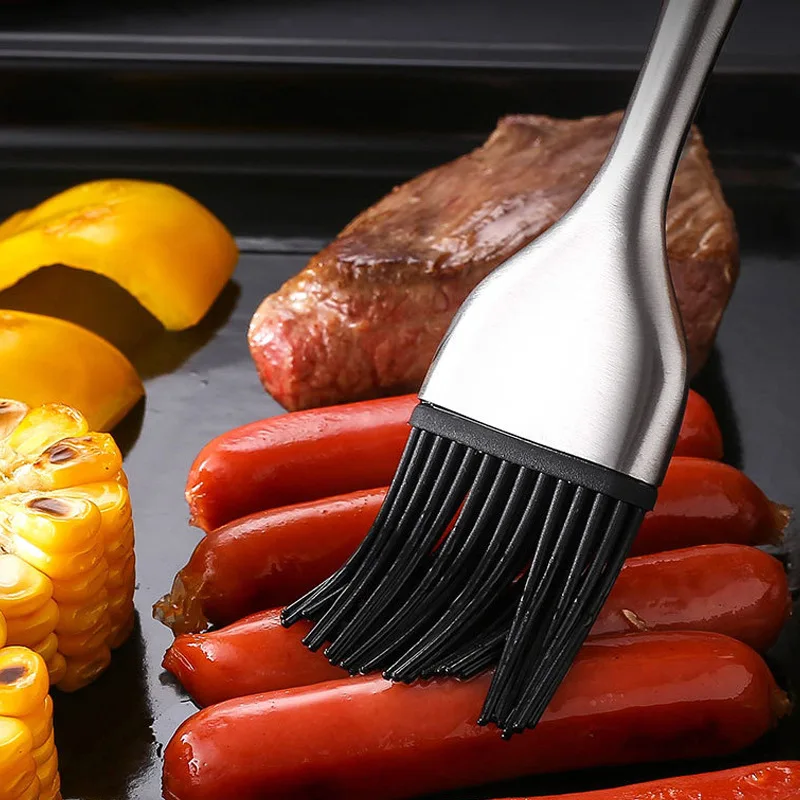 Stainless Steel Hollow Handle Silicone Brush, High Temperature Resistance, Barbecue Grease, Kitchen Cake Baking Cream Brush