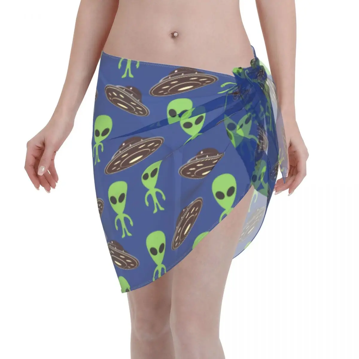

Sexy Chiffon Swimwear Pareo Alien And UFO Cover Up Wrap Kaftan Sarong Skirt See Through Beachwear Swimsuits Bikinis Cover-Ups