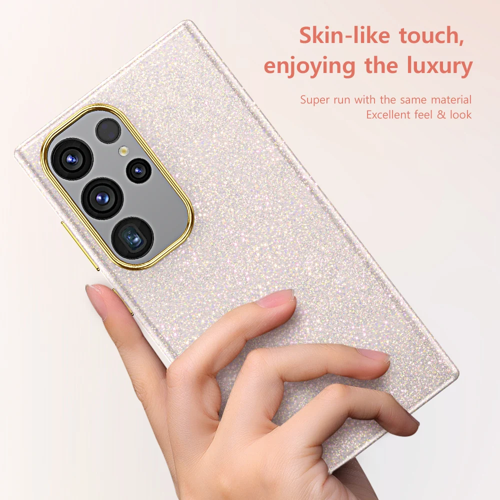 

LANGSIDI Fashion Glitter Leather Case For Samsung Galaxy S24 Ultra S24 plus Shockproof Drop Protection fundas with Metal Ring