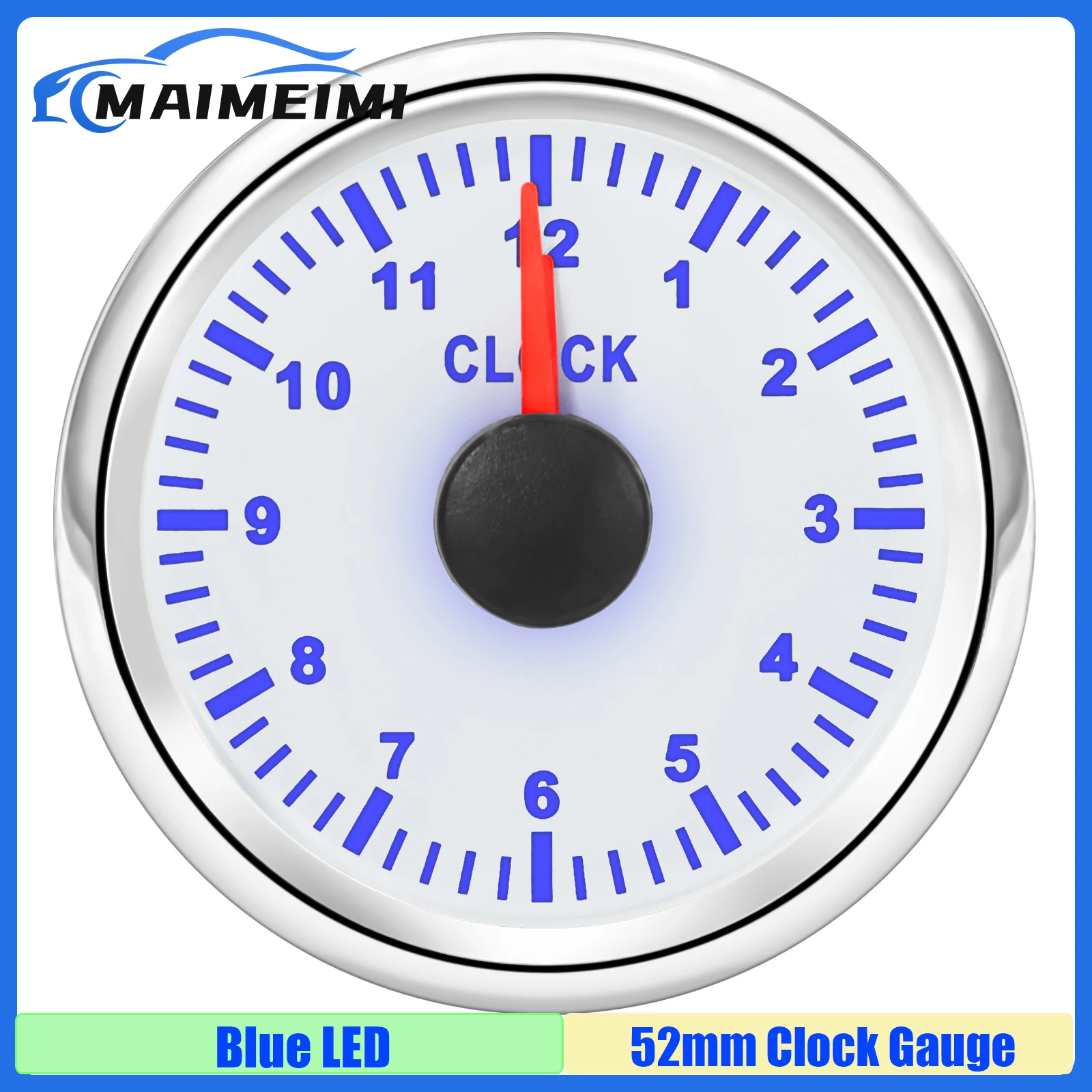 2" 52mm Clock Gauge 12 Hours for Cars Boat Truck With Blue Backlight Clock Meter Car Gauges Pointer Hourmeter 12V 24V Customized car clock motorcycle handlebar clock air outlet dashboard clock car clock thermometer