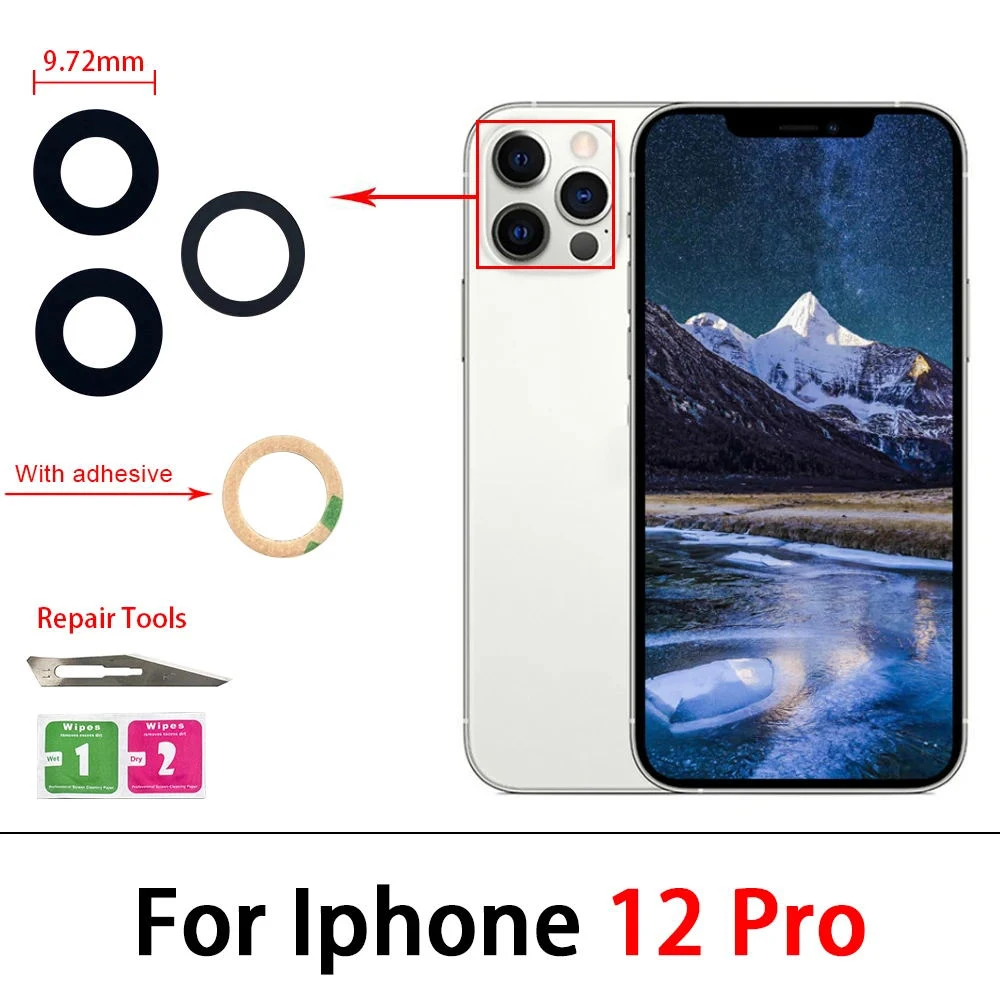 Cristal de lente de cámara trasera de repuesto con piezas de reparación adhesivas para iPhone 15 Plus Pro Max