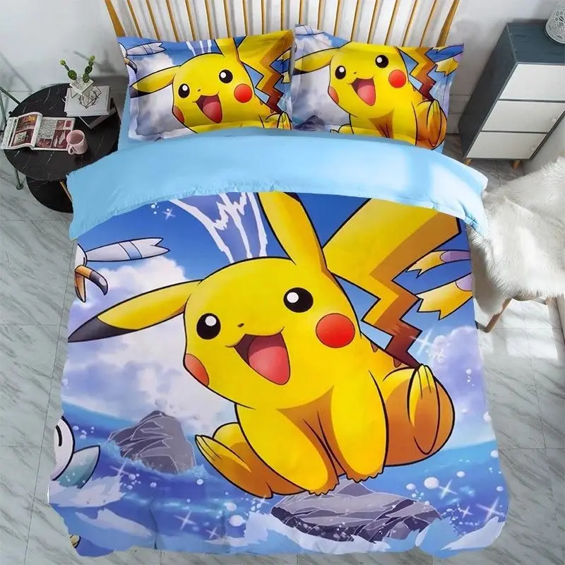 

Anime Pikachu double bed four-piece set Pokémon sheets and quilt student dormitory single three-piece set fashionable bedding