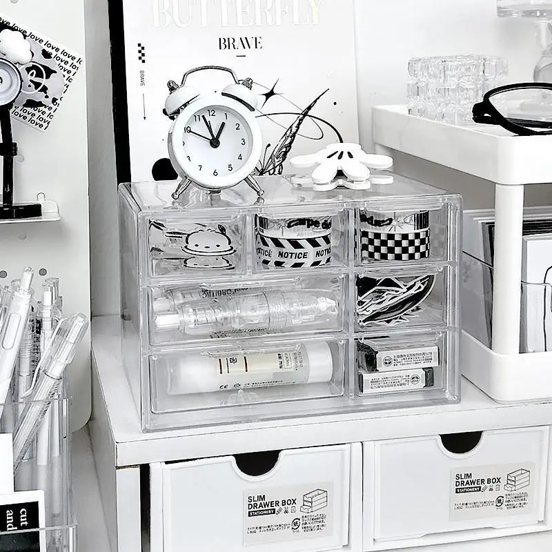 Grid Storage Box 3/5/7 Desktop Transparent Drawer-Type Organizing Box Stackable Desk Pen Holder Stationary Storage Organizer Pen holder,desktop storage box,stationery organizer,desktop storage shelf,stationery storage box,desktop storage kit,storage drawer boxes