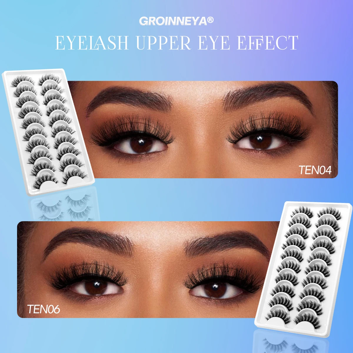 GROINNEYA 5/10 pairs 3D Mink Lashes Faux Mink Fluffy Lash Soft Full Thick Wispy Eyelash Dramatic False Eyelashes Makeup