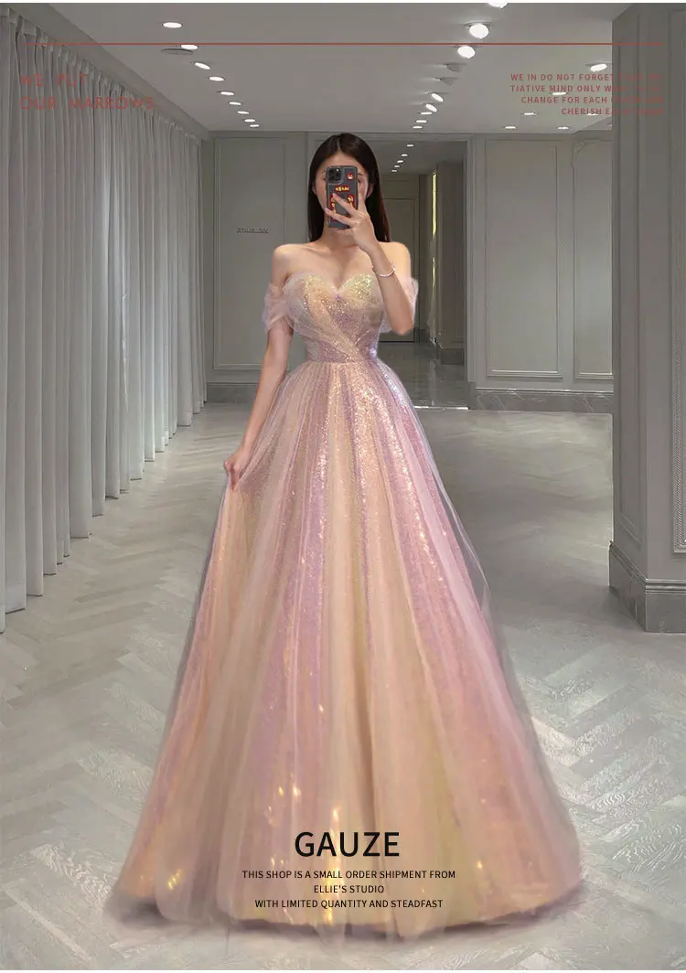 New Mesh High-waisted Slim-fitting Mermaid Toasting Evening Dress Fashionable Temperament One-shoulder Long Party Dresses Women